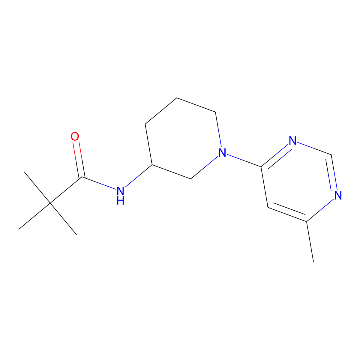 2,2-dimethyl-N-[1-(6-methylpyrimidin-4-yl)piperidin-3-yl]propanamide molecular structure, CAS 2877632-29-4
