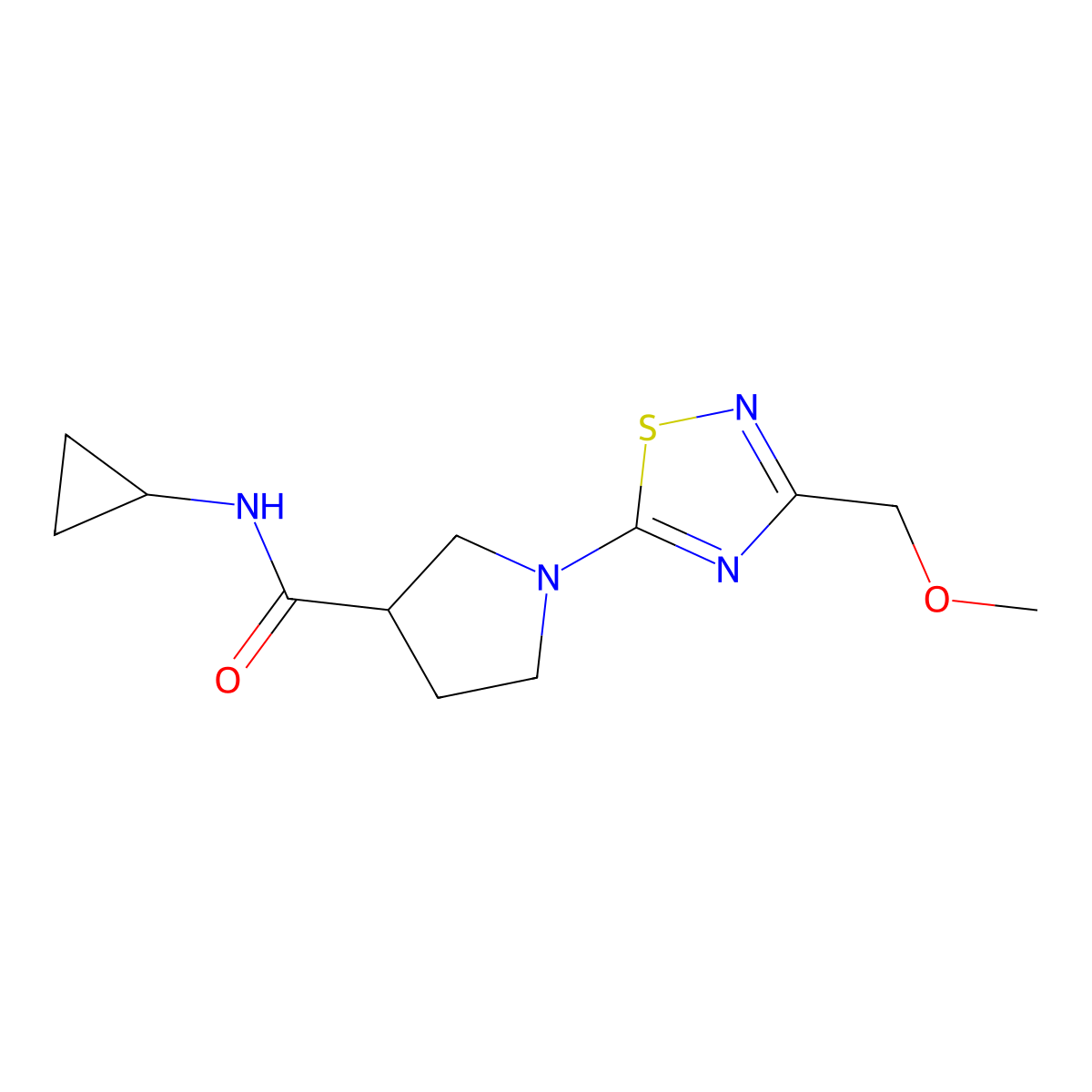 N-cyclopropyl-1-[3-(methoxymethyl)-1,2,4-thiadiazol-5-yl]pyrrolidine-3-carboxamide molecular structure, CAS 2877632-30-7