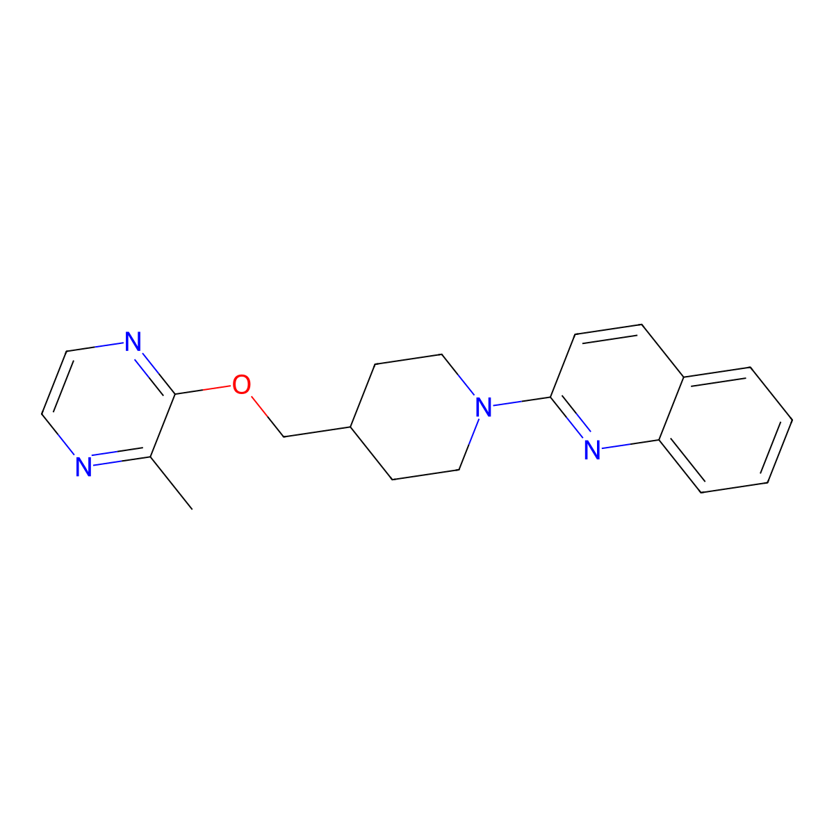 2-(4-{[(3-Methylpyrazin-2-yl)oxy]methyl}piperidin-1-yl)quinoline molecular structure, CAS 2877632-34-1