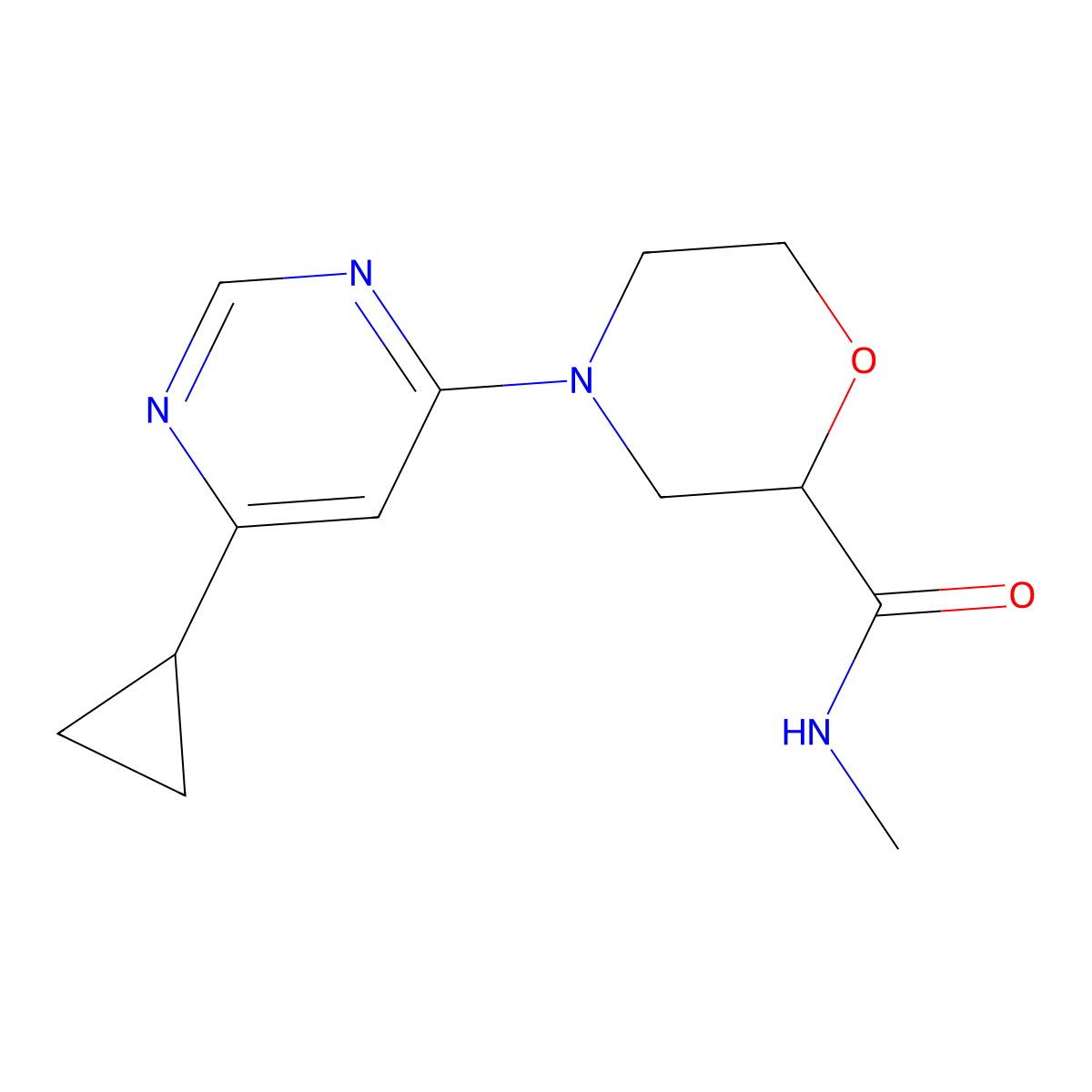 4-(6-cyclopropylpyrimidin-4-yl)-N-methylmorpholine-2-carboxamide molecular structure, CAS 2877632-35-2