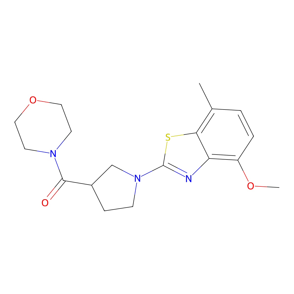 4-Methoxy-7-methyl-2-[3-(morpholine-4-carbonyl)pyrrolidin-1-yl]-1,3-benzothiazole molecular structure, CAS 2877632-39-6