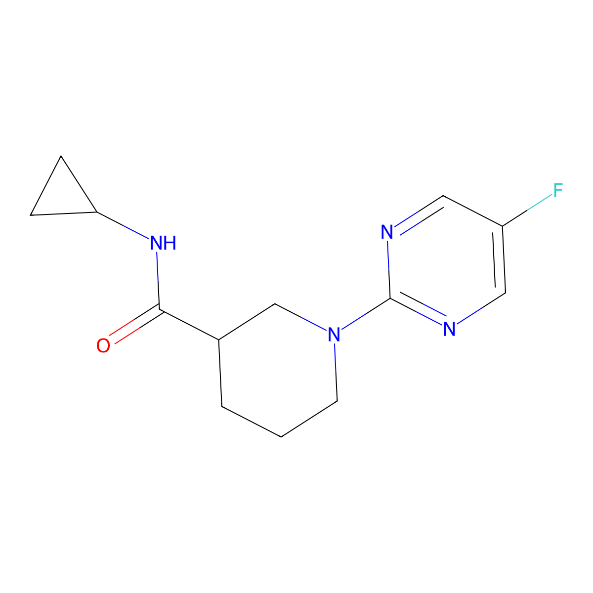 N-cyclopropyl-1-(5-fluoropyrimidin-2-yl)piperidine-3-carboxamide molecular structure, CAS 2877632-42-1