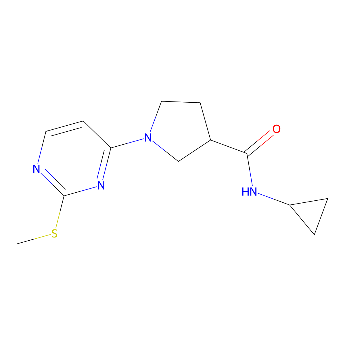 N-cyclopropyl-1-[2-(methylsulfanyl)pyrimidin-4-yl]pyrrolidine-3-carboxamide molecular structure, CAS 2877632-43-2