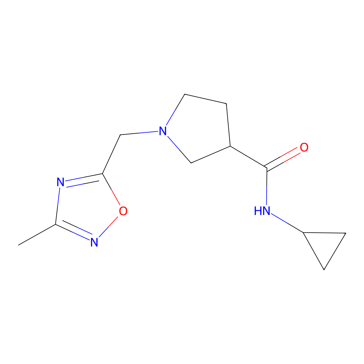 N-cyclopropyl-1-[(3-methyl-1,2,4-oxadiazol-5-yl)methyl]pyrrolidine-3-carboxamide molecular structure, CAS 2877632-48-7