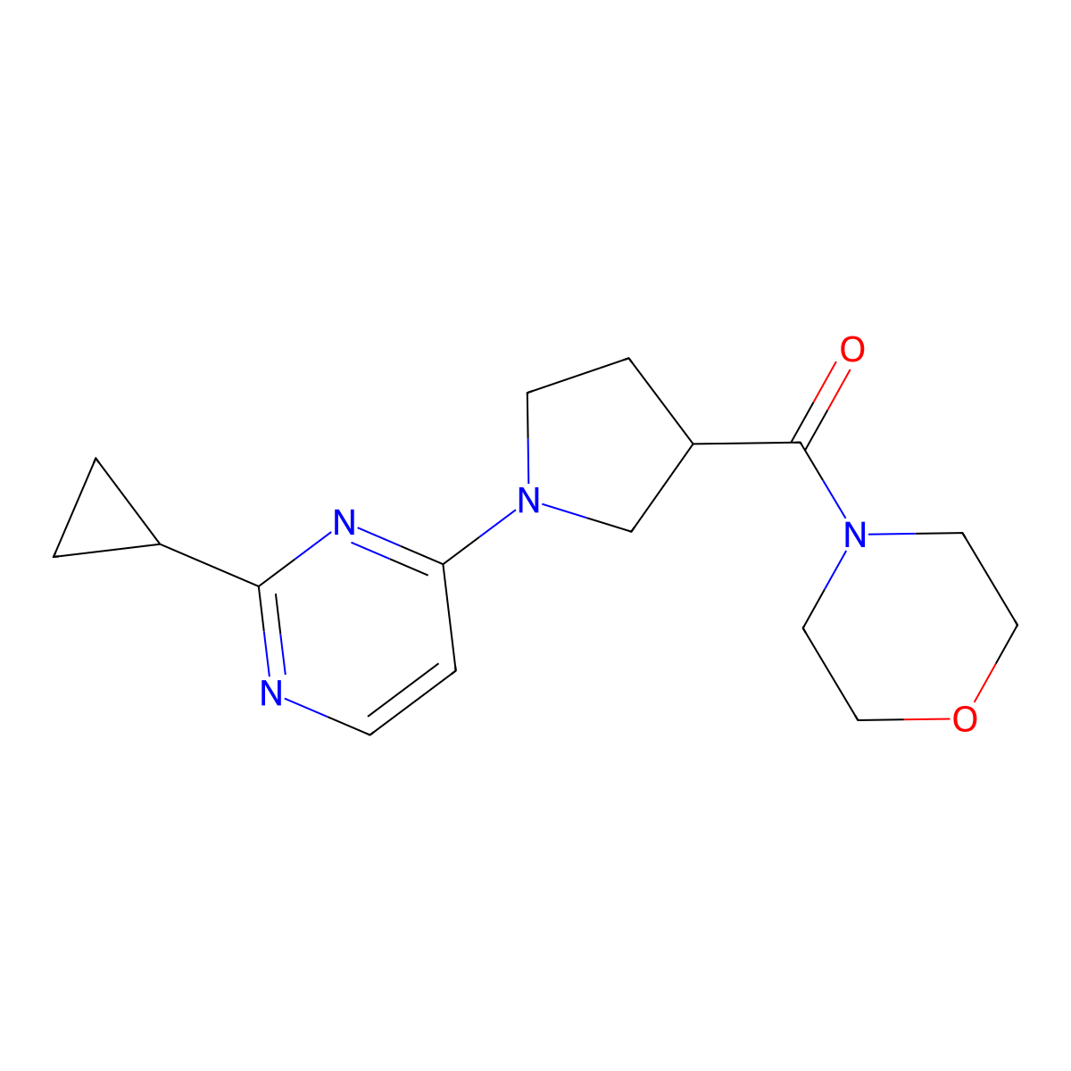 4-[1-(2-Cyclopropylpyrimidin-4-yl)pyrrolidine-3-carbonyl]morpholine molecular structure, CAS 2877632-49-8