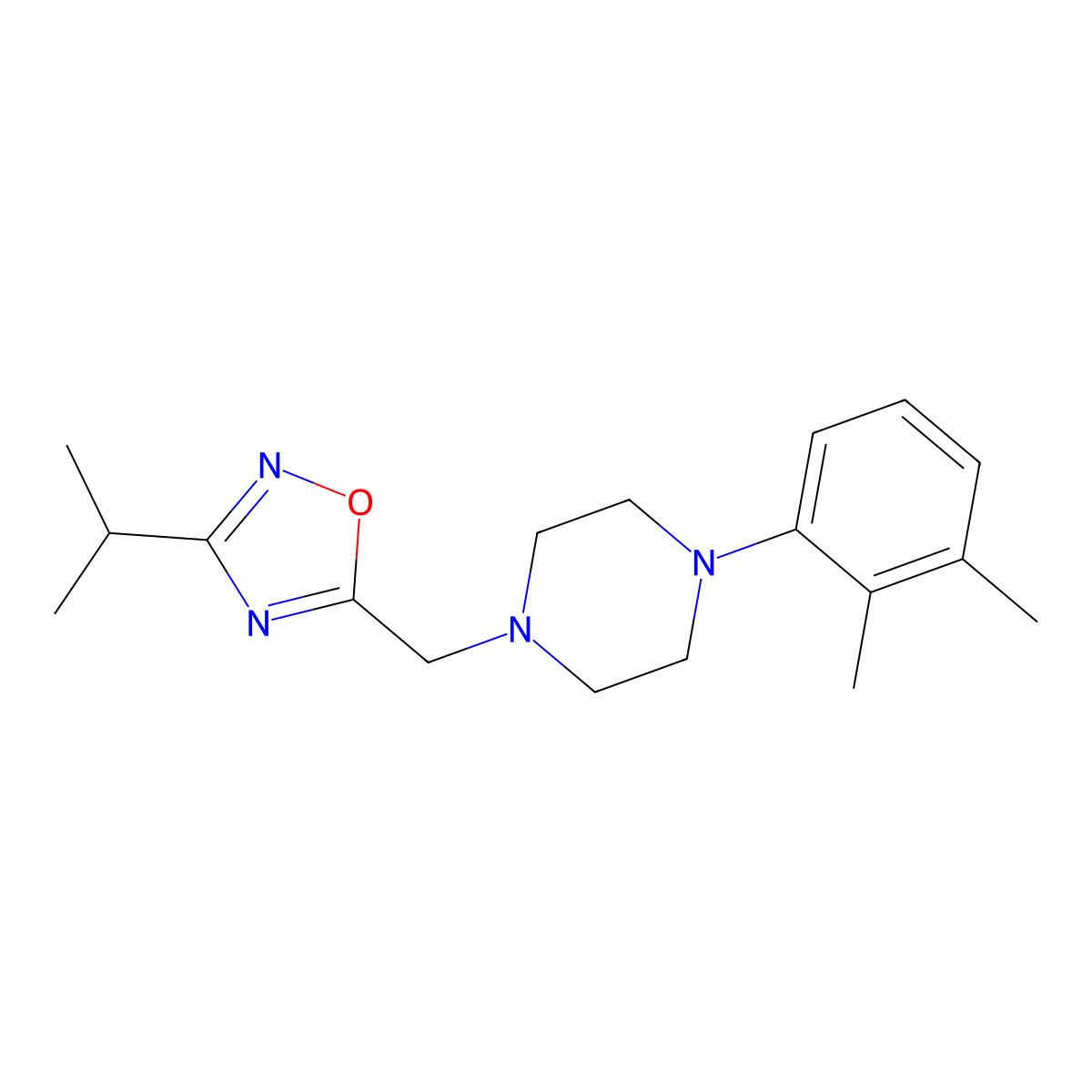 1-(2,3-Dimethylphenyl)-4-{[3-(propan-2-yl)-1,2,4-oxadiazol-5-yl]methyl}piperazine molecular structure, CAS 2877632-50-1