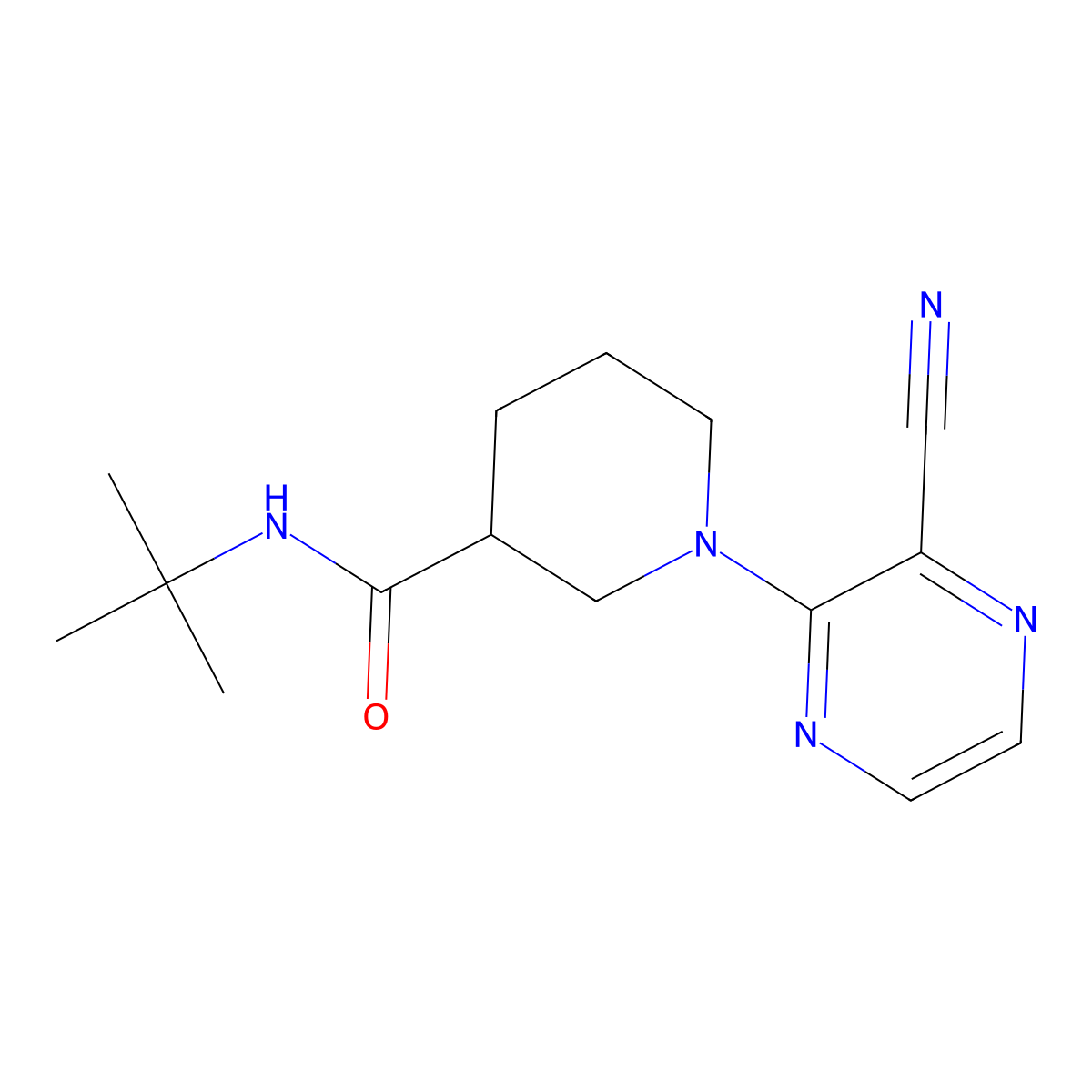 N-tert-butyl-1-(3-cyanopyrazin-2-yl)piperidine-3-carboxamide molecular structure, CAS 2877632-51-2