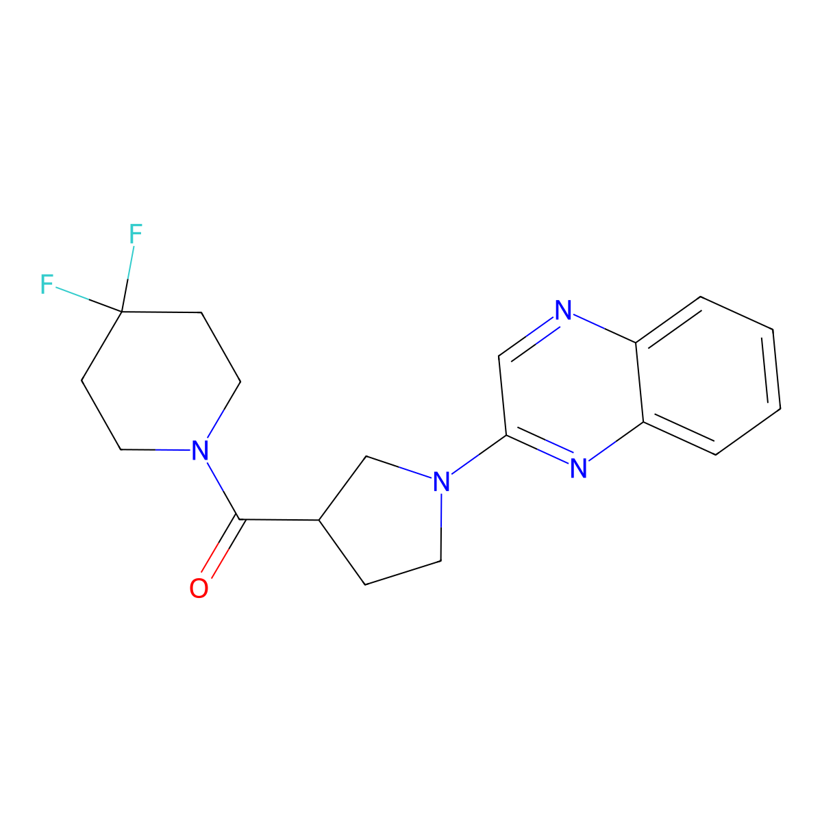 2-[3-(4,4-Difluoropiperidine-1-carbonyl)pyrrolidin-1-yl]quinoxaline molecular structure, CAS 2877632-54-5