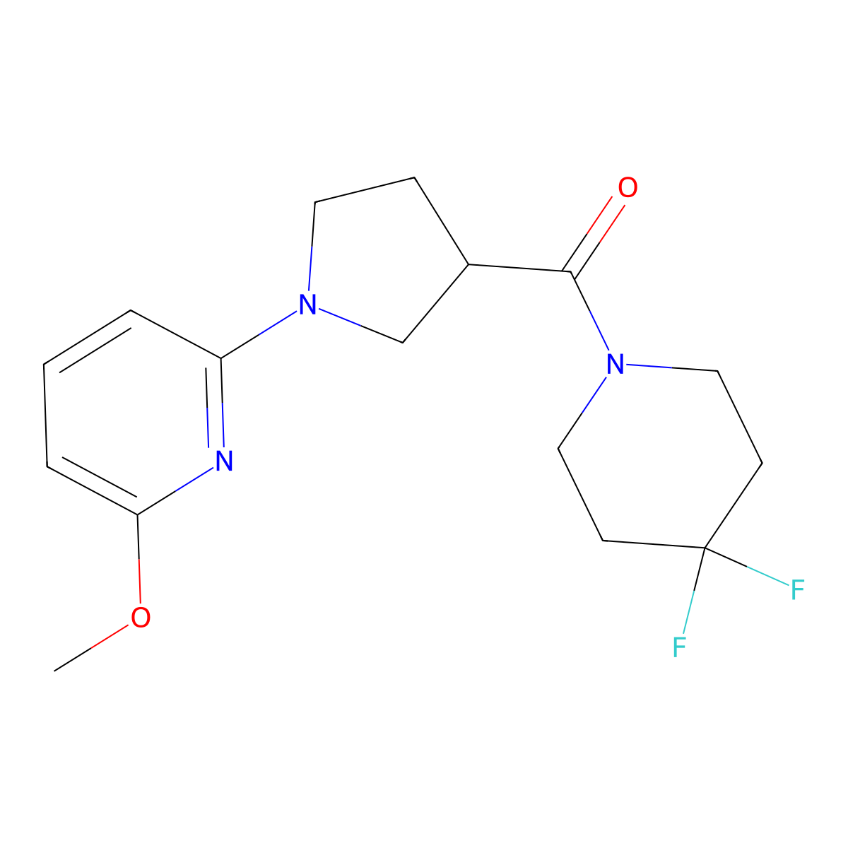 2-[3-(4,4-Difluoropiperidine-1-carbonyl)pyrrolidin-1-yl]-6-methoxypyridine molecular structure, CAS 2877632-55-6