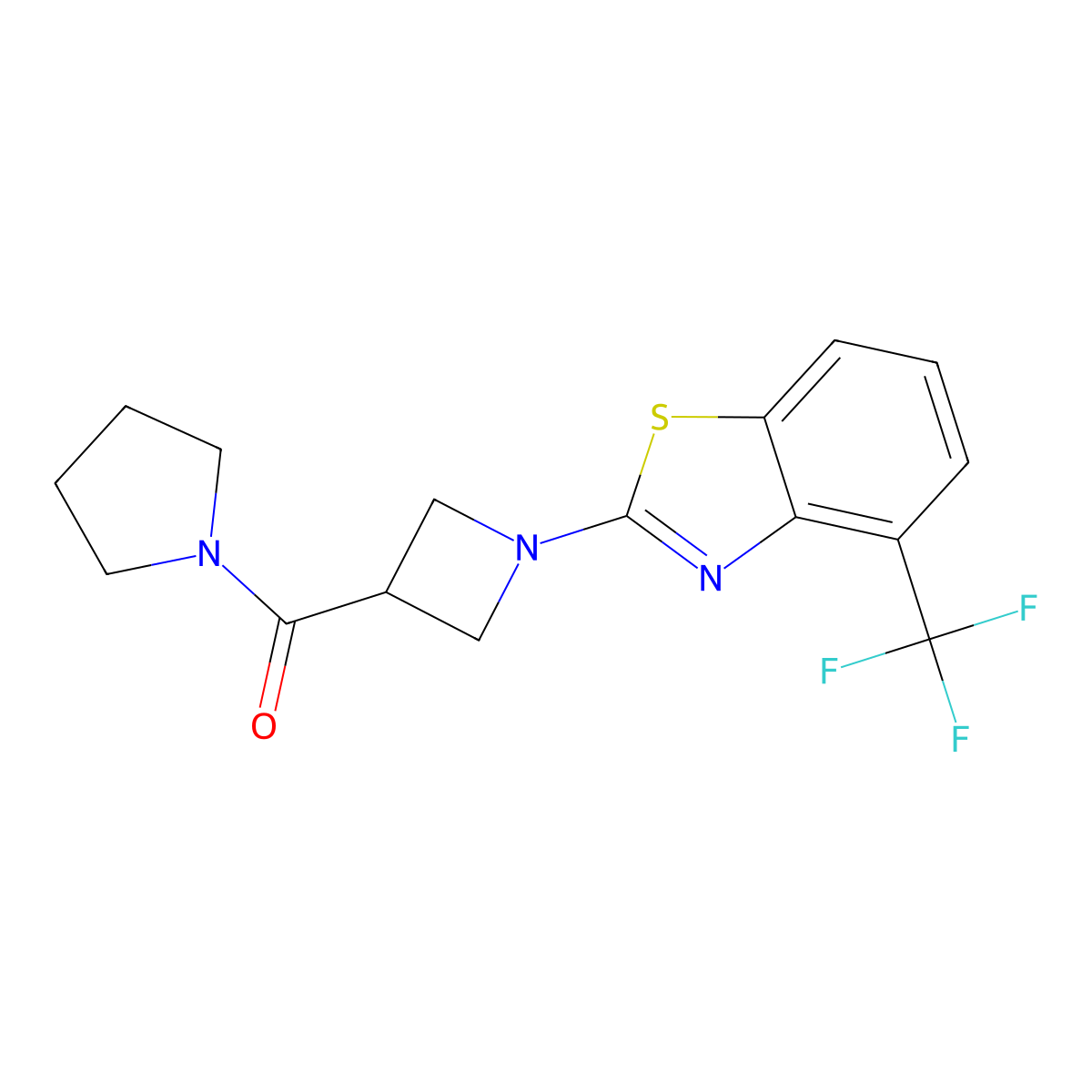 Pyrrolidin-1-yl(1-(4-(trifluoromethyl)benzo[d]thiazol-2-yl)azetidin-3-yl)methanone molecular structure, CAS 2877632-56-7