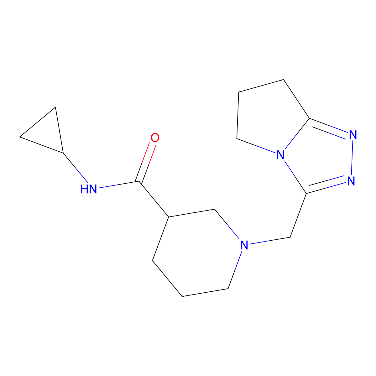 N-cyclopropyl-1-({5H,6H,7H-pyrrolo[2,1-c][1,2,4]triazol-3-yl}methyl)piperidine-3-carboxamide molecular structure, CAS 2877632-58-9
