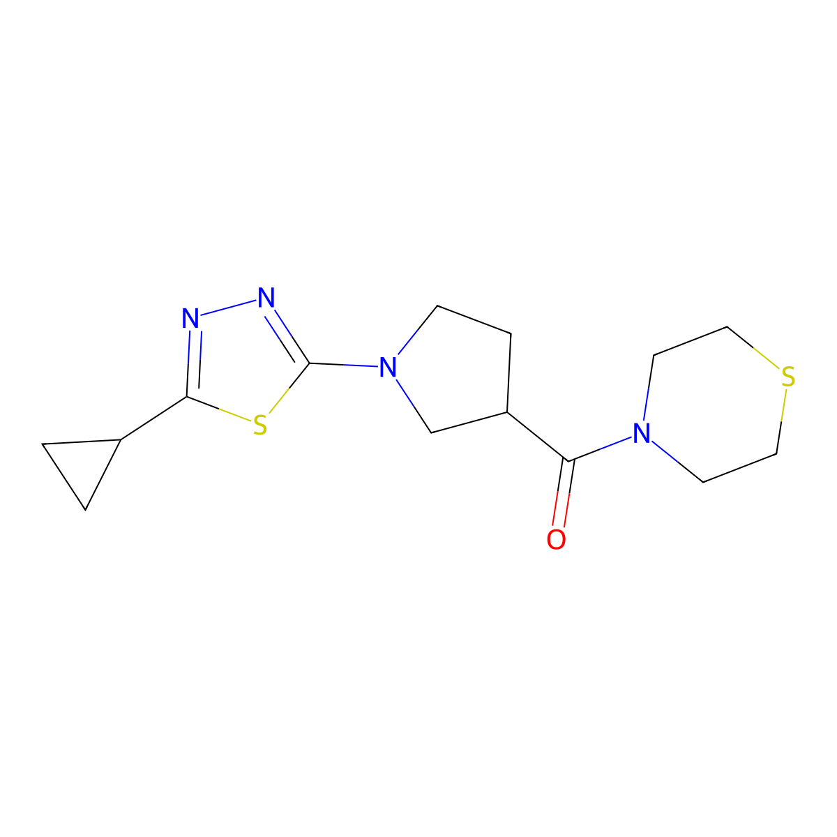 4-[1-(5-Cyclopropyl-1,3,4-thiadiazol-2-yl)pyrrolidine-3-carbonyl]thiomorpholine molecular structure, CAS 2877632-59-0