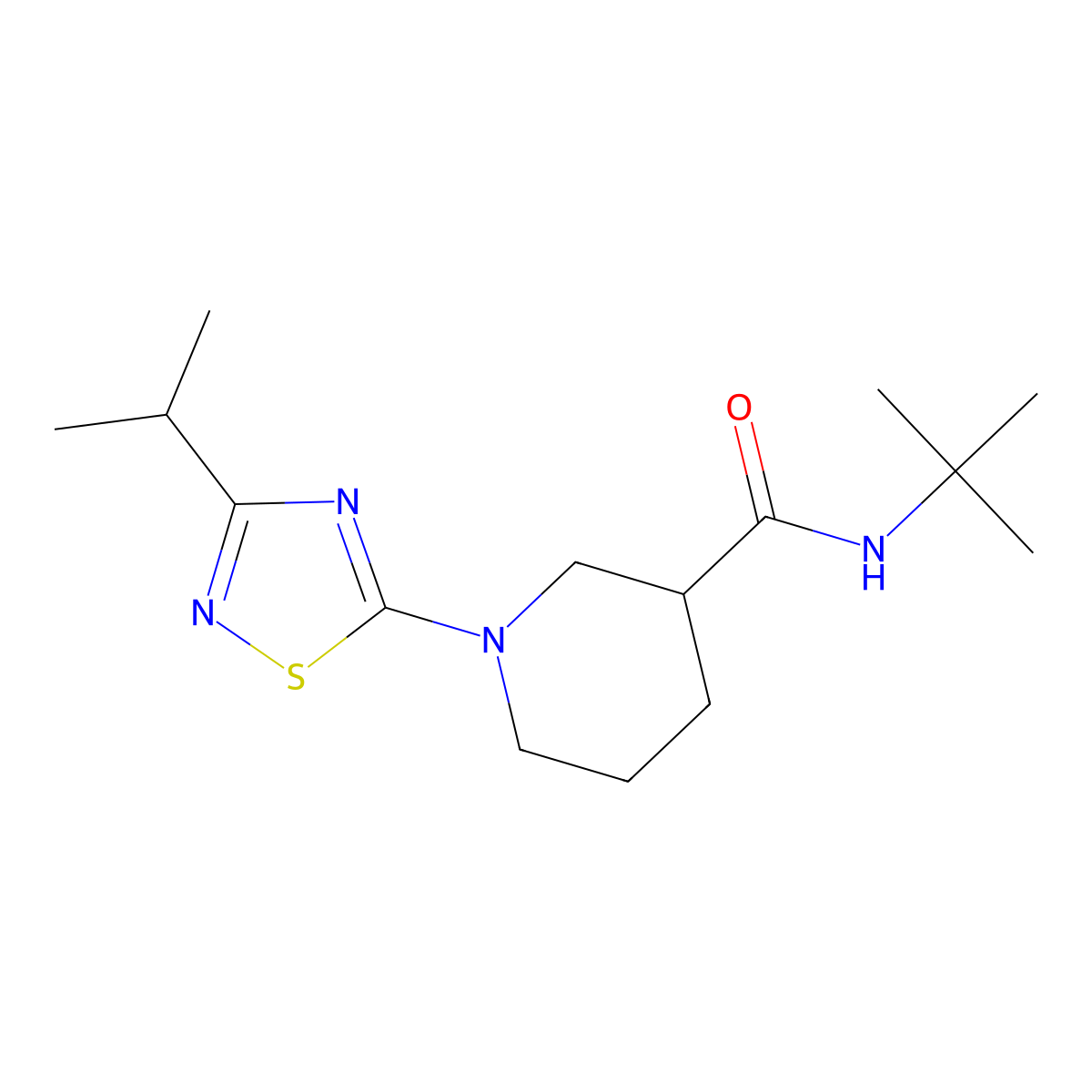 N-tert-butyl-1-[3-(propan-2-yl)-1,2,4-thiadiazol-5-yl]piperidine-3-carboxamide molecular structure, CAS 2877632-62-5