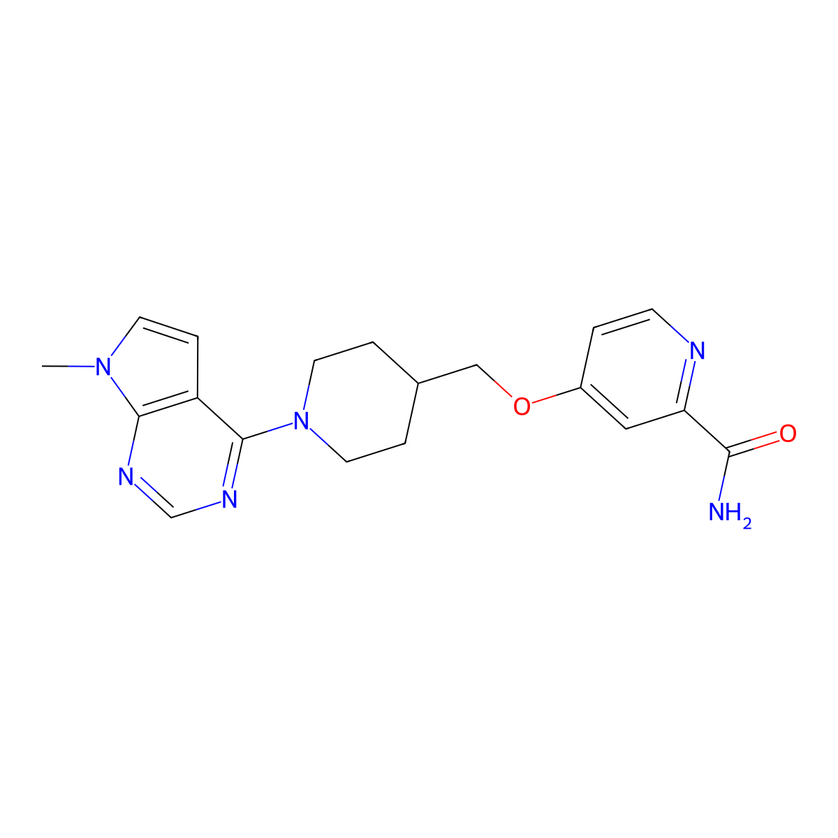 4-[(1-{7-methyl-7H-pyrrolo[2,3-d]pyrimidin-4-yl}piperidin-4-yl)methoxy]pyridine-2-carboxamide molecular structure, CAS 2877632-66-9