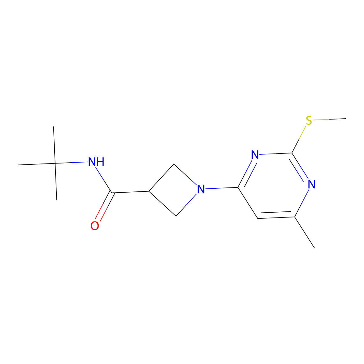 N-tert-butyl-1-[6-methyl-2-(methylsulfanyl)pyrimidin-4-yl]azetidine-3-carboxamide molecular structure, CAS 2877632-68-1