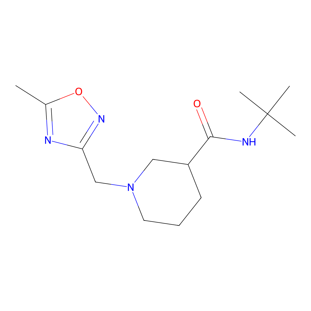 N-tert-butyl-1-[(5-methyl-1,2,4-oxadiazol-3-yl)methyl]piperidine-3-carboxamide molecular structure, CAS 2877632-70-5