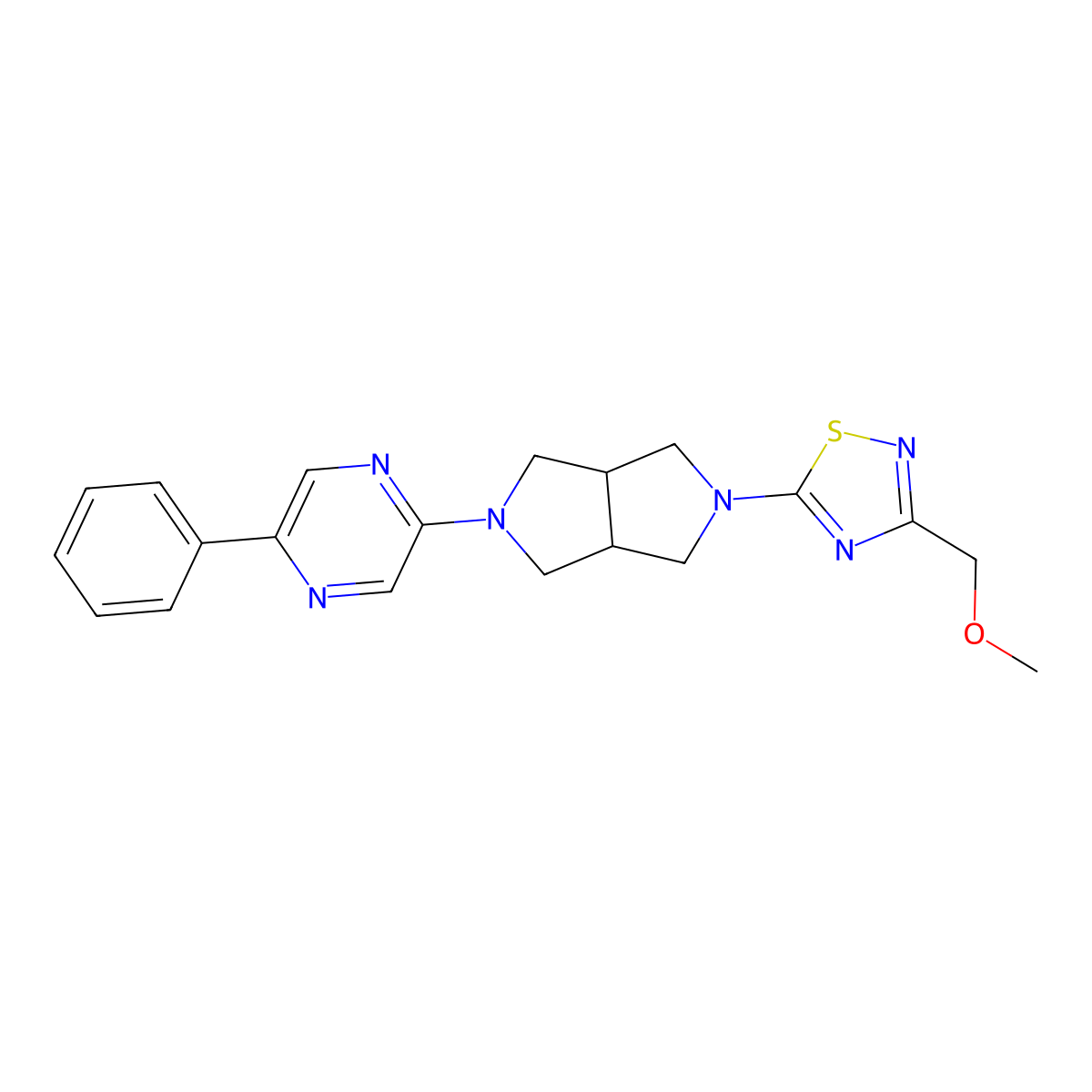 2-{5-[3-(Methoxymethyl)-1,2,4-thiadiazol-5-yl]-octahydropyrrolo[3,4-c]pyrrol-2-yl}-5-phenylpyrazine molecular structure, CAS 2877632-78-3