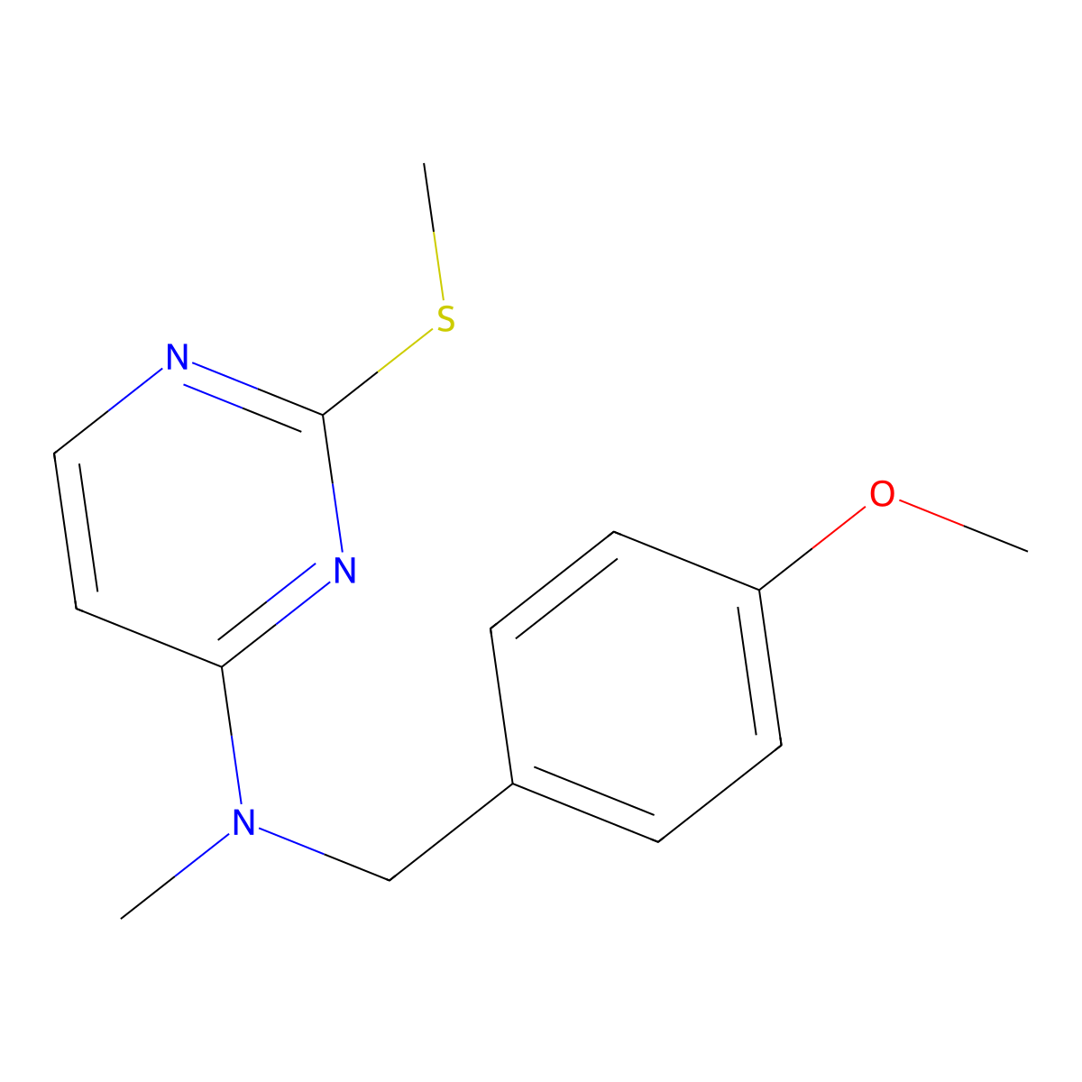 N-[(4-methoxyphenyl)methyl]-N-methyl-2-(methylsulfanyl)pyrimidin-4-amine molecular structure, CAS 2877632-85-2