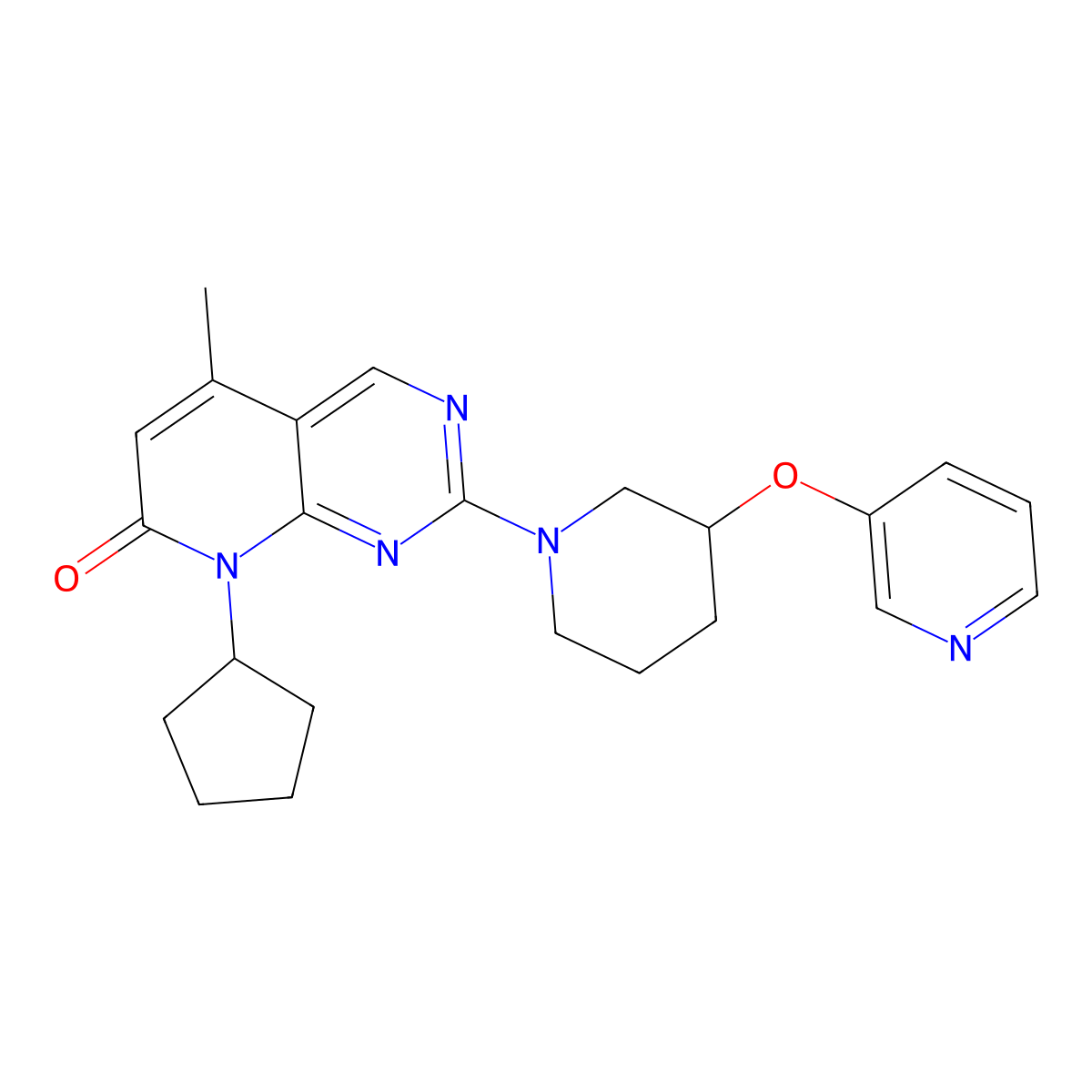 8-cyclopentyl-5-methyl-2-[3-(pyridin-3-yloxy)piperidin-1-yl]-7H,8H-pyrido[2,3-d]pyrimidin-7-one molecular structure, CAS 2877632-88-5