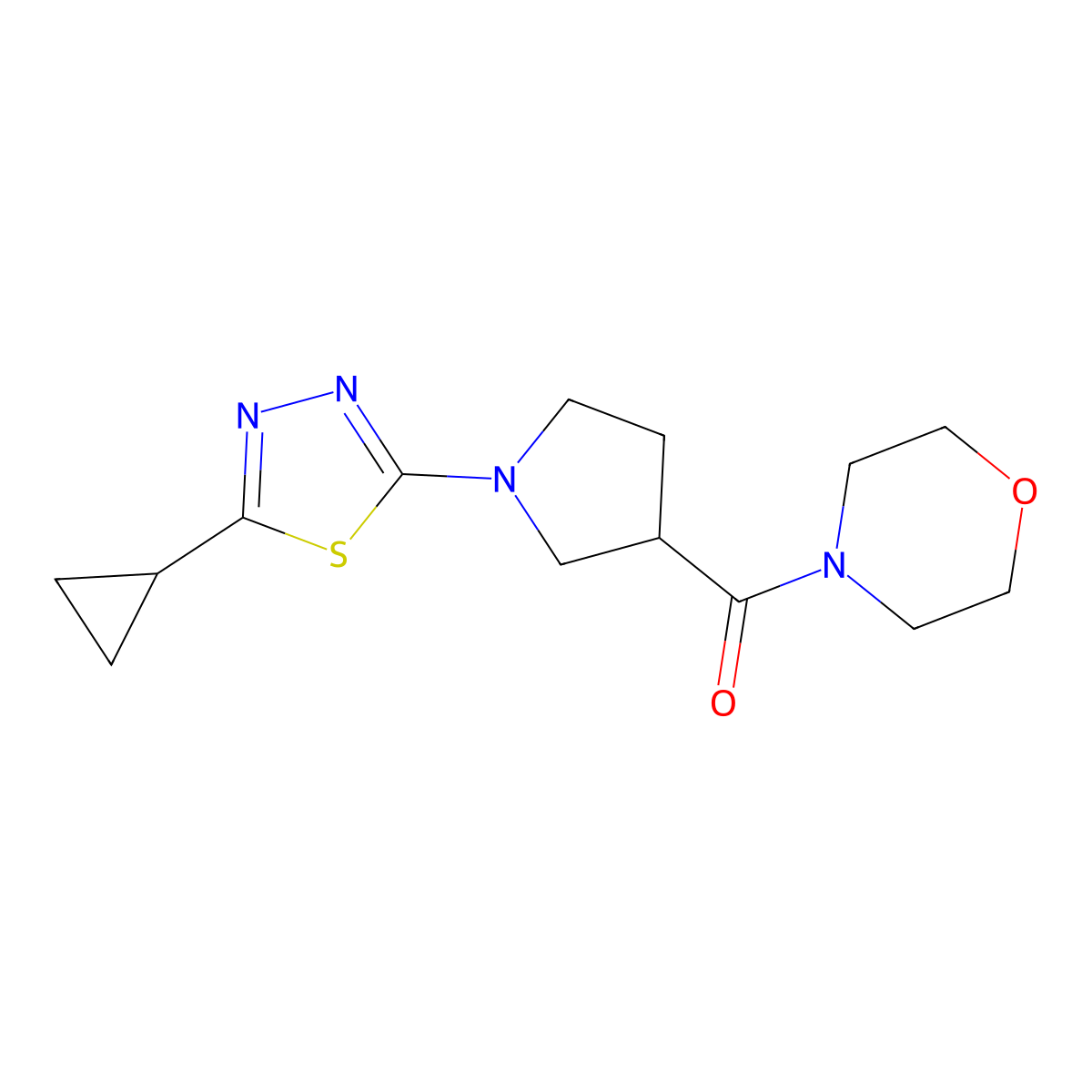 4-[1-(5-Cyclopropyl-1,3,4-thiadiazol-2-yl)pyrrolidine-3-carbonyl]morpholine molecular structure, CAS 2877632-89-6