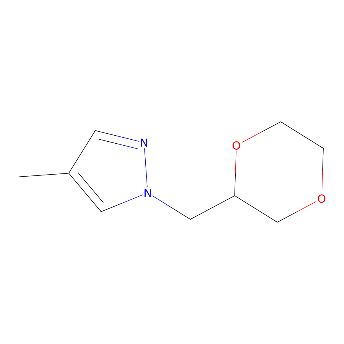 1-[(1,4-dioxan-2-yl)methyl]-4-methyl-1H-pyrazole molecular structure, CAS 2877632-90-9