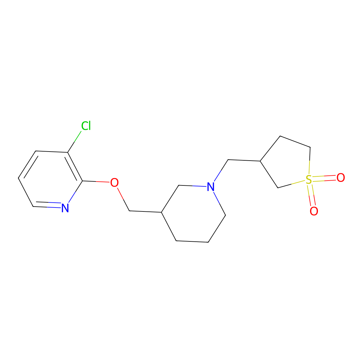 3-[(3-{[(3-Chloropyridin-2-yl)oxy]methyl}piperidin-1-yl)methyl]-1lambda6-thiolane-1,1-dione molecular structure, CAS 2877632-94-3