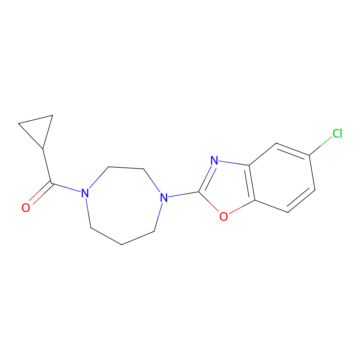 5-Chloro-2-(4-cyclopropanecarbonyl-1,4-diazepan-1-yl)-1,3-benzoxazole molecular structure, CAS 2877633-00-4