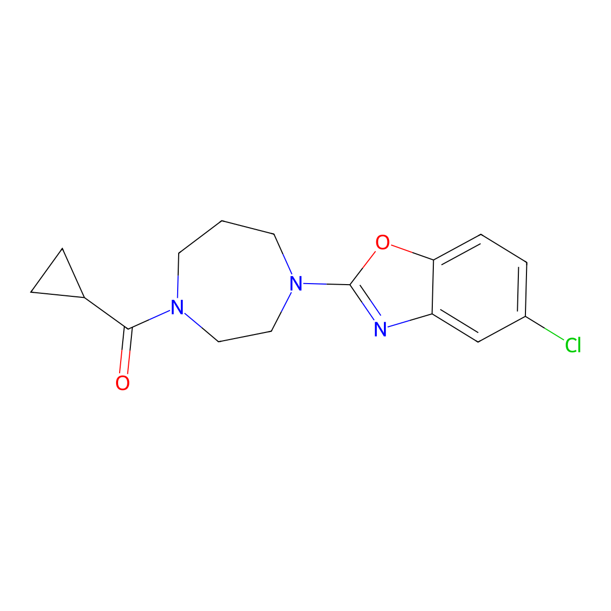 5-Chloro-2-(4-cyclopropanecarbonyl-1,4-diazepan-1-yl)-1,3-benzoxazole molecular structure, CAS 2877633-00-4