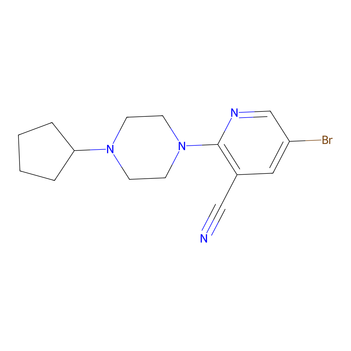5-Bromo-2-(4-cyclopentylpiperazin-1-yl)pyridine-3-carbonitrile molecular structure, CAS 2877633-03-7