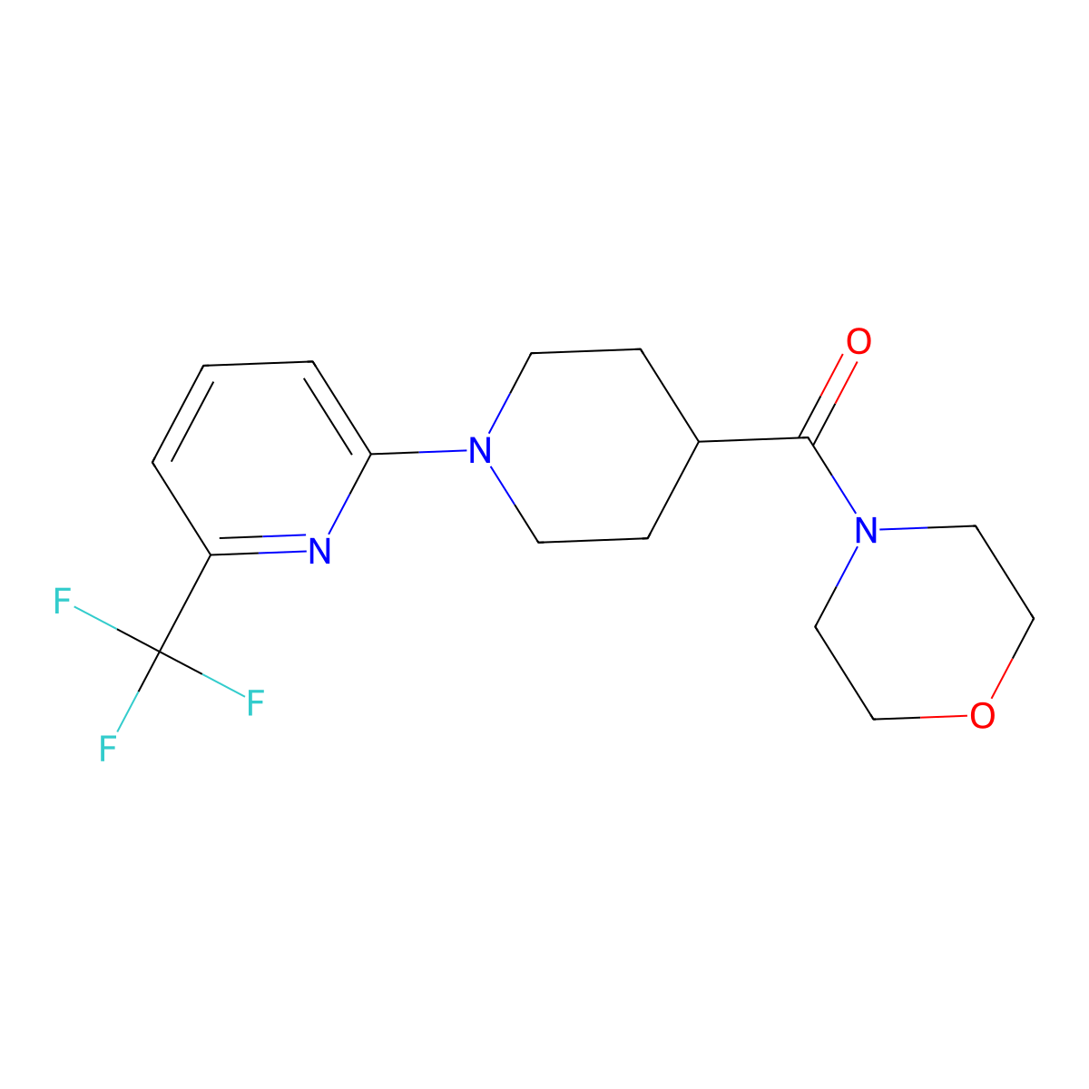 4-{1-[6-(Trifluoromethyl)pyridin-2-yl]piperidine-4-carbonyl}morpholine molecular structure, CAS 2877633-05-9