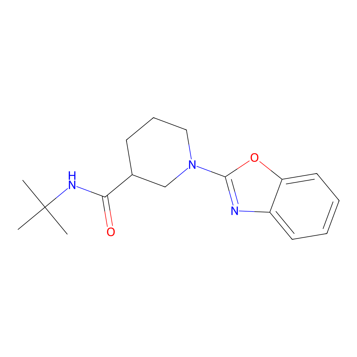 1-(1,3-benzoxazol-2-yl)-N-tert-butylpiperidine-3-carboxamide molecular structure, CAS 2877633-12-8
