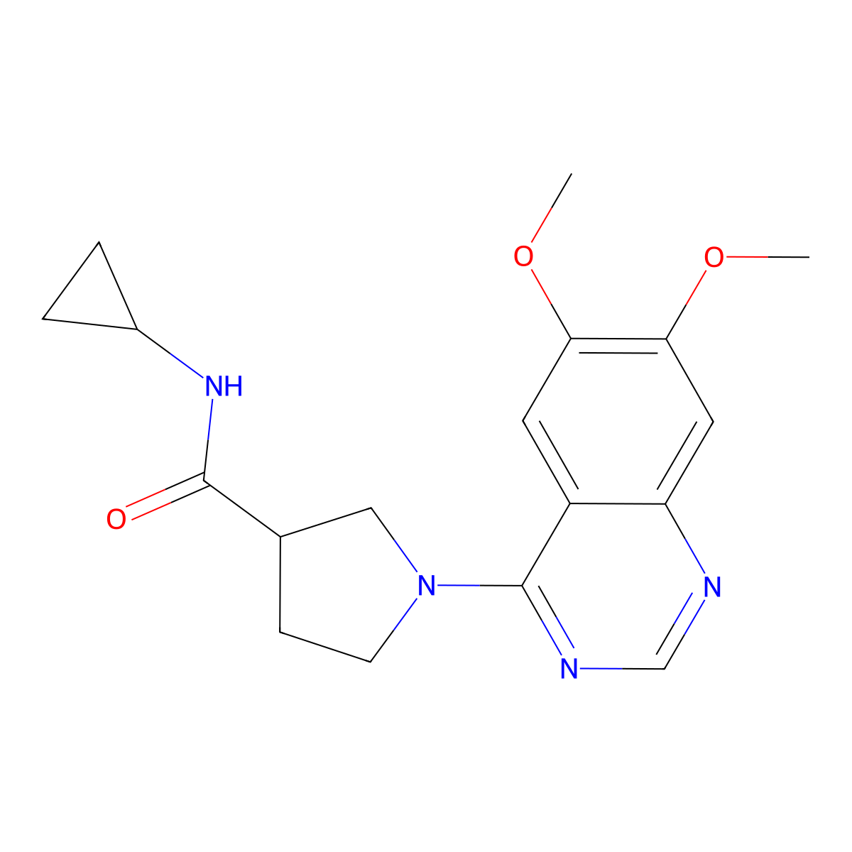 N-cyclopropyl-1-(6,7-dimethoxyquinazolin-4-yl)pyrrolidine-3-carboxamide molecular structure, CAS 2877633-13-9
