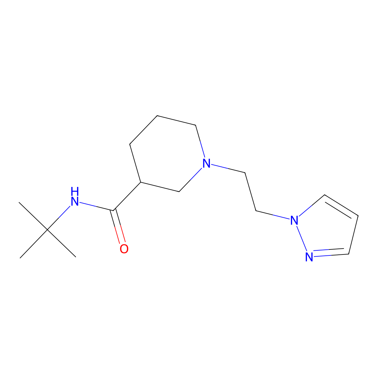 N-tert-butyl-1-[2-(1H-pyrazol-1-yl)ethyl]piperidine-3-carboxamide molecular structure, CAS 2877633-15-1