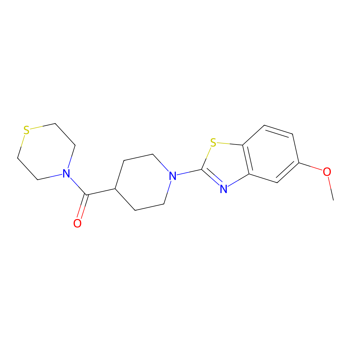 5-Methoxy-2-[4-(thiomorpholine-4-carbonyl)piperidin-1-yl]-1,3-benzothiazole molecular structure, CAS 2877633-17-3