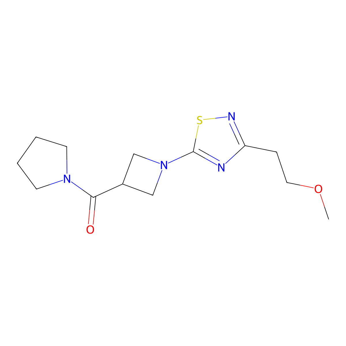 3-(2-Methoxyethyl)-5-[3-(pyrrolidine-1-carbonyl)azetidin-1-yl]-1,2,4-thiadiazole molecular structure, CAS 2877633-19-5
