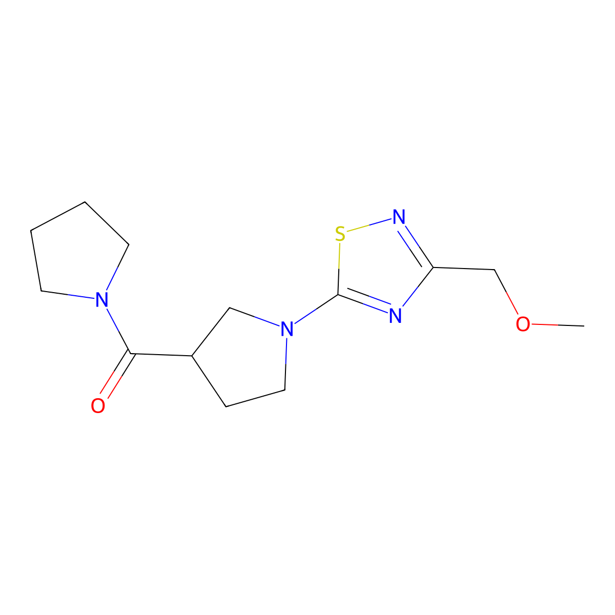3-(Methoxymethyl)-5-[3-(pyrrolidine-1-carbonyl)pyrrolidin-1-yl]-1,2,4-thiadiazole molecular structure, CAS 2877633-21-9