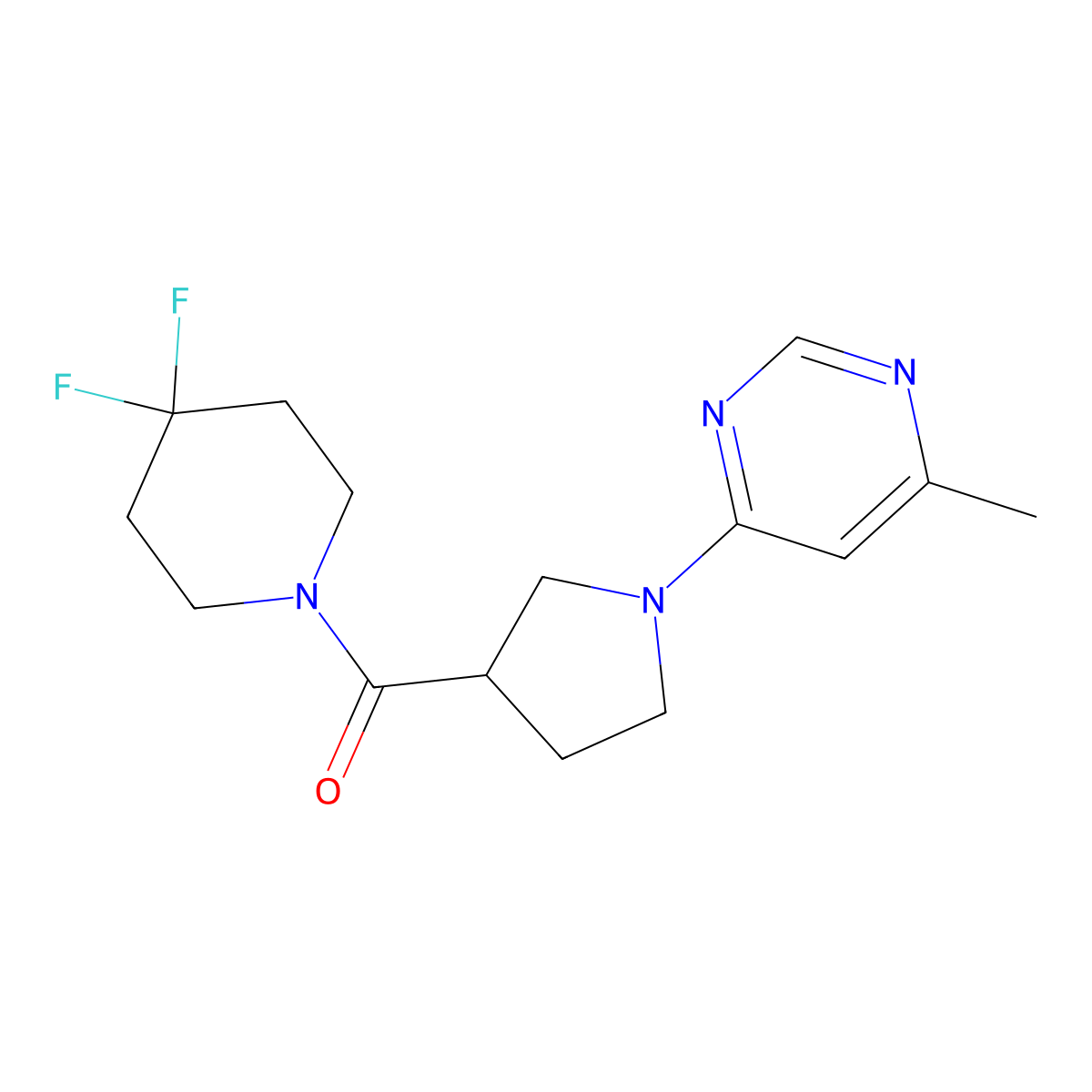 4-[3-(4,4-Difluoropiperidine-1-carbonyl)pyrrolidin-1-yl]-6-methylpyrimidine molecular structure, CAS 2877633-23-1