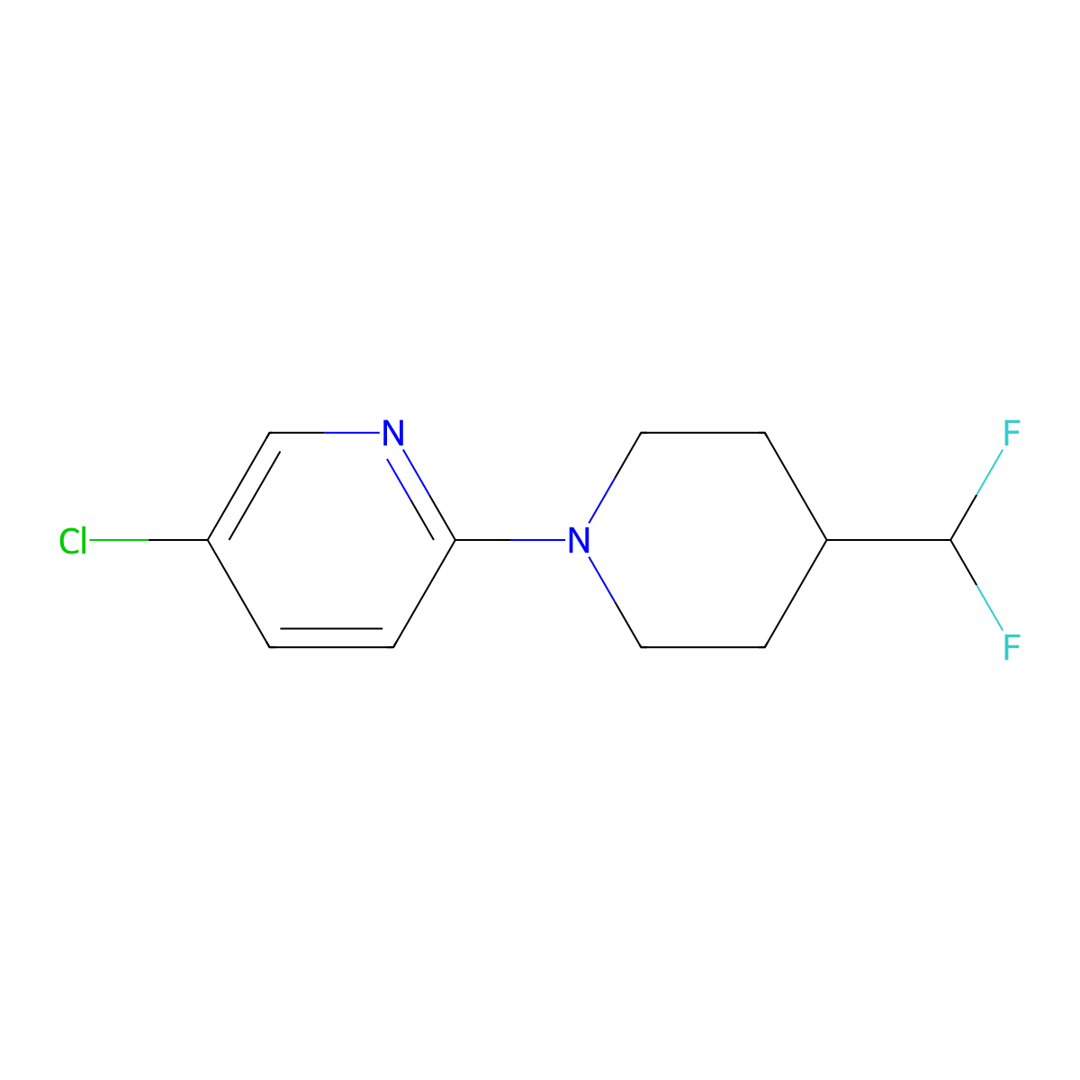 5-Chloro-2-[4-(difluoromethyl)piperidin-1-yl]pyridine molecular structure, CAS 2877633-28-6