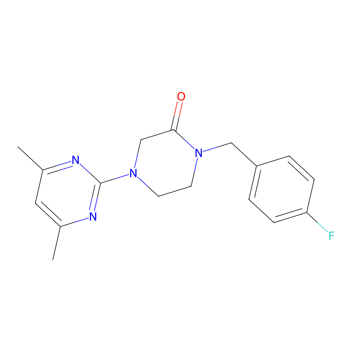 4-(4,6-Dimethylpyrimidin-2-yl)-1-[(4-fluorophenyl)methyl]piperazin-2-one molecular structure, CAS 2877633-35-5