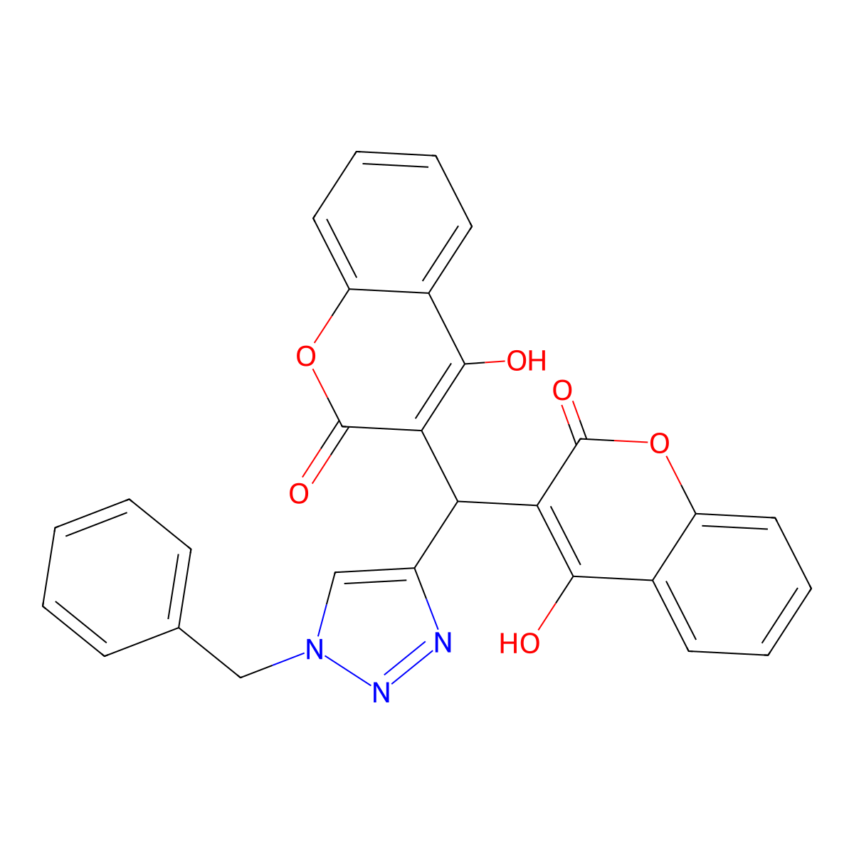 3-[(1-benzyl-1H-1,2,3-triazol-4-yl)(4-hydroxy-2-oxo-2H-chromen-3-yl)methyl]-4-hydroxy-2H-chromen-2-one molecular structure, CAS 2877633-36-6
