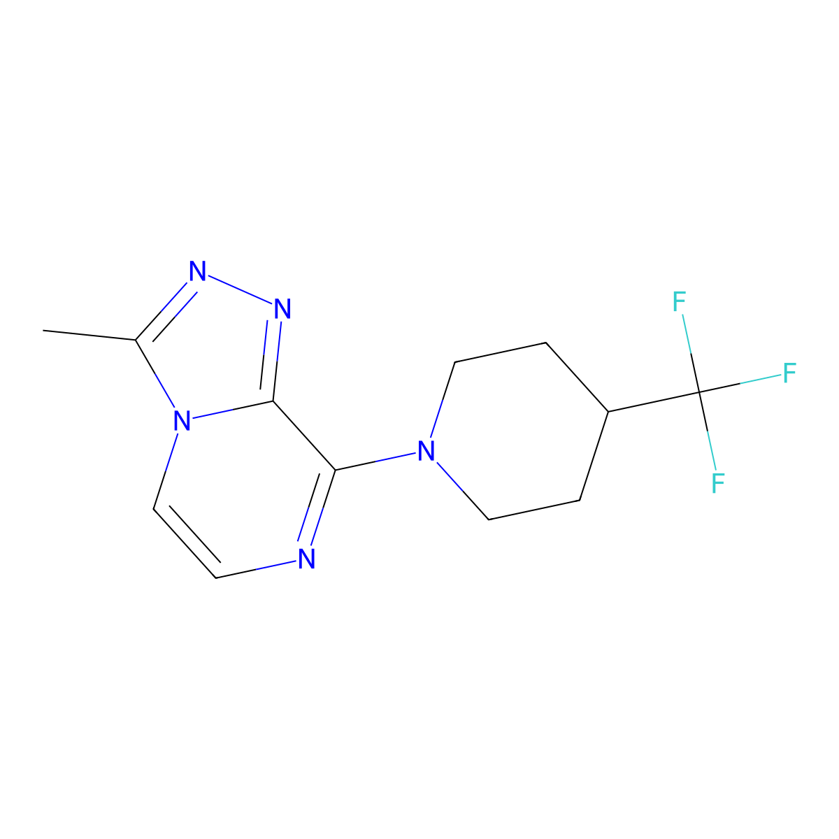 1-{3-Methyl-[1,2,4]triazolo[4,3-a]pyrazin-8-yl}-4-(trifluoromethyl)piperidine molecular structure, CAS 2877633-38-8