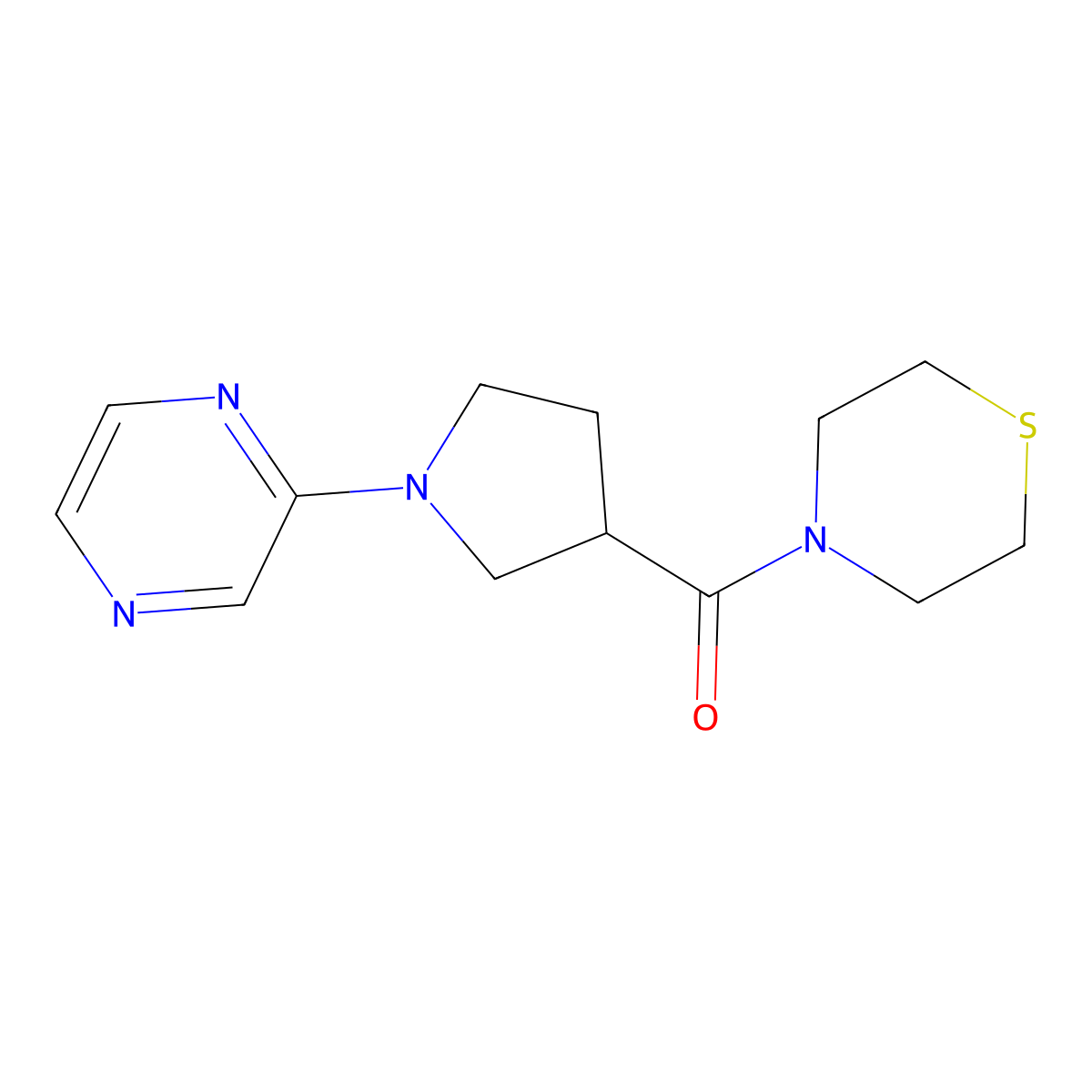 4-[1-(Pyrazin-2-yl)pyrrolidine-3-carbonyl]thiomorpholine molecular structure, CAS 2877633-39-9
