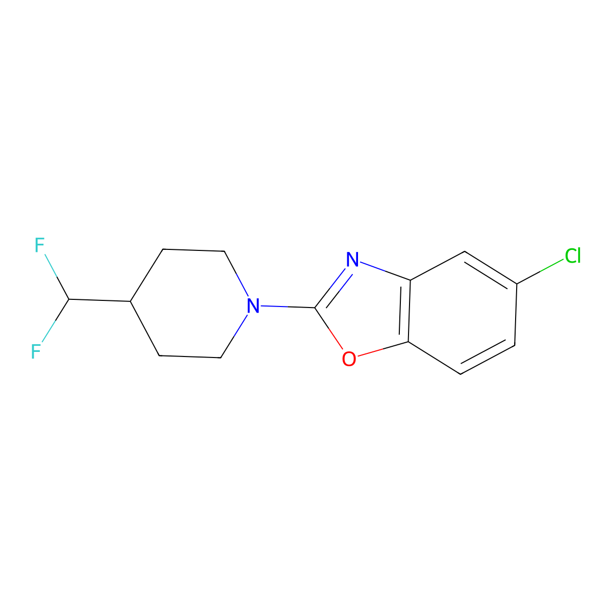 5-Chloro-2-[4-(difluoromethyl)piperidin-1-yl]-1,3-benzoxazole molecular structure, CAS 2877633-41-3