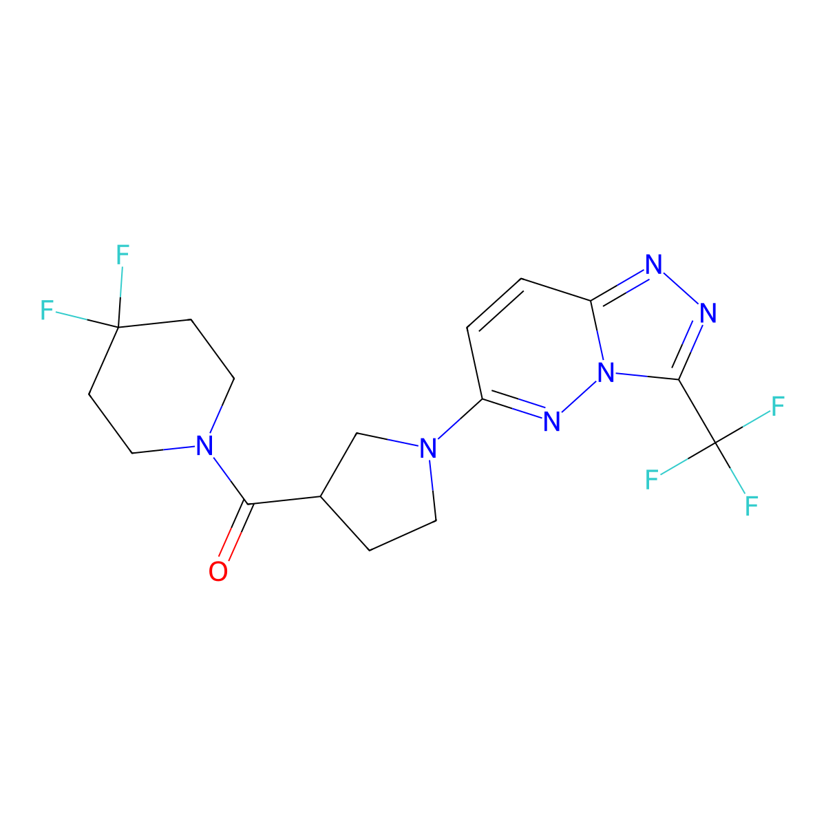 4,4-Difluoro-1-{1-[3-(trifluoromethyl)-[1,2,4]triazolo[4,3-b]pyridazin-6-yl]pyrrolidine-3-carbonyl}piperidine molecular structure, CAS 2877633-42-4