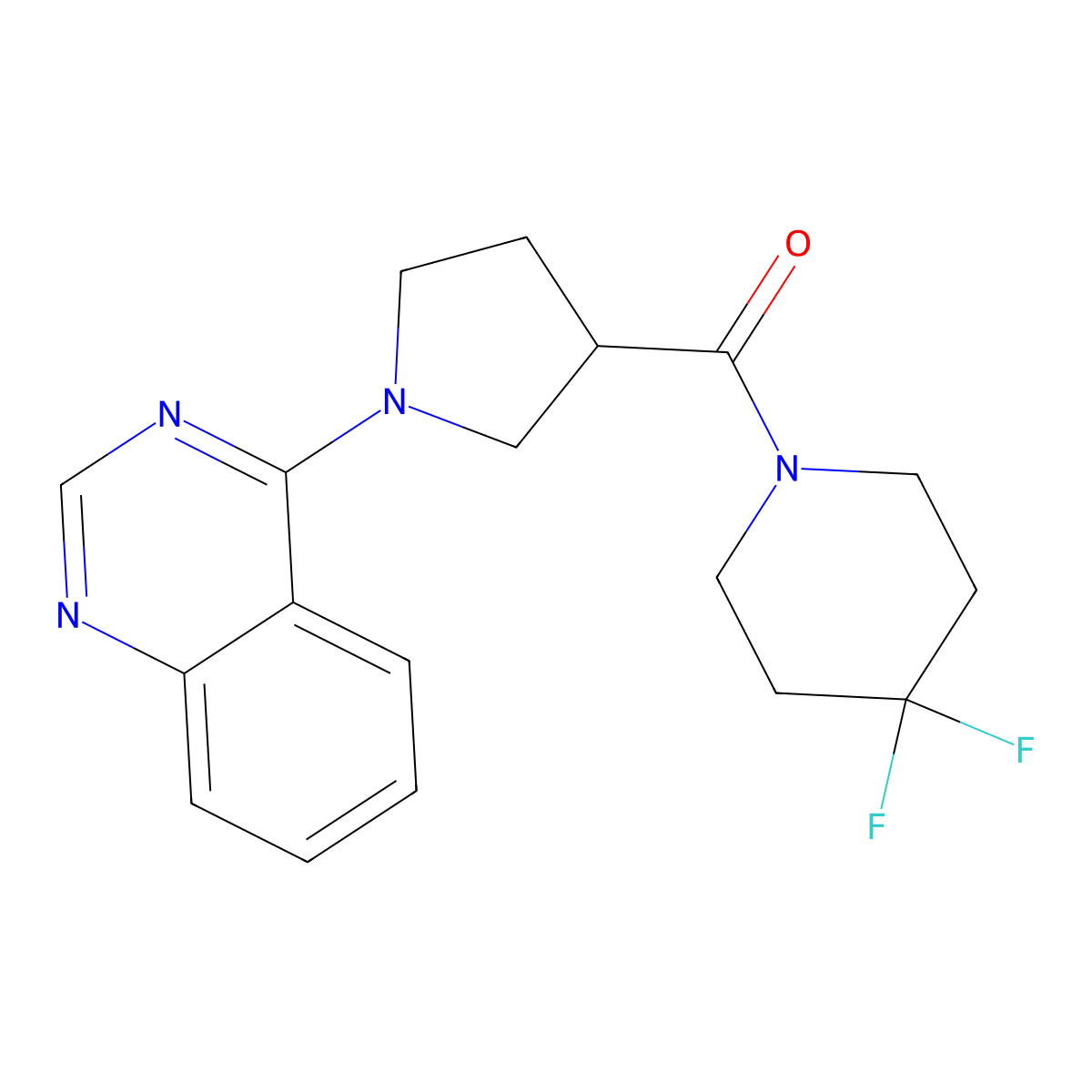 4-[3-(4,4-Difluoropiperidine-1-carbonyl)pyrrolidin-1-yl]quinazoline molecular structure, CAS 2877633-43-5