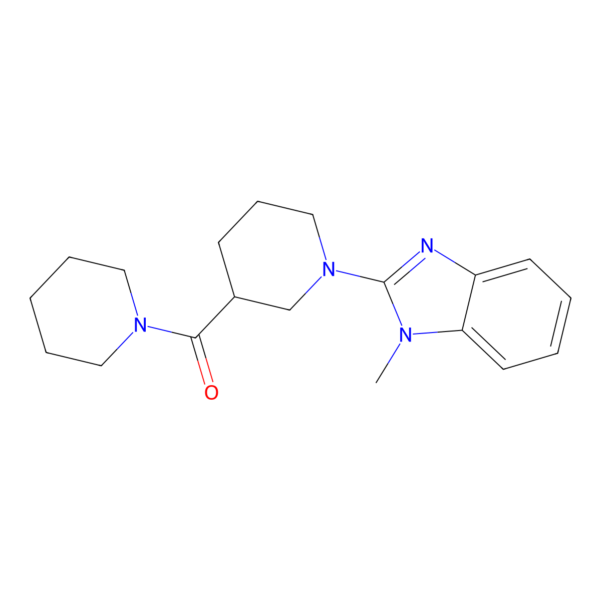 1-methyl-2-[3-(piperidine-1-carbonyl)piperidin-1-yl]-1H-1,3-benzodiazole molecular structure, CAS 2877633-51-5