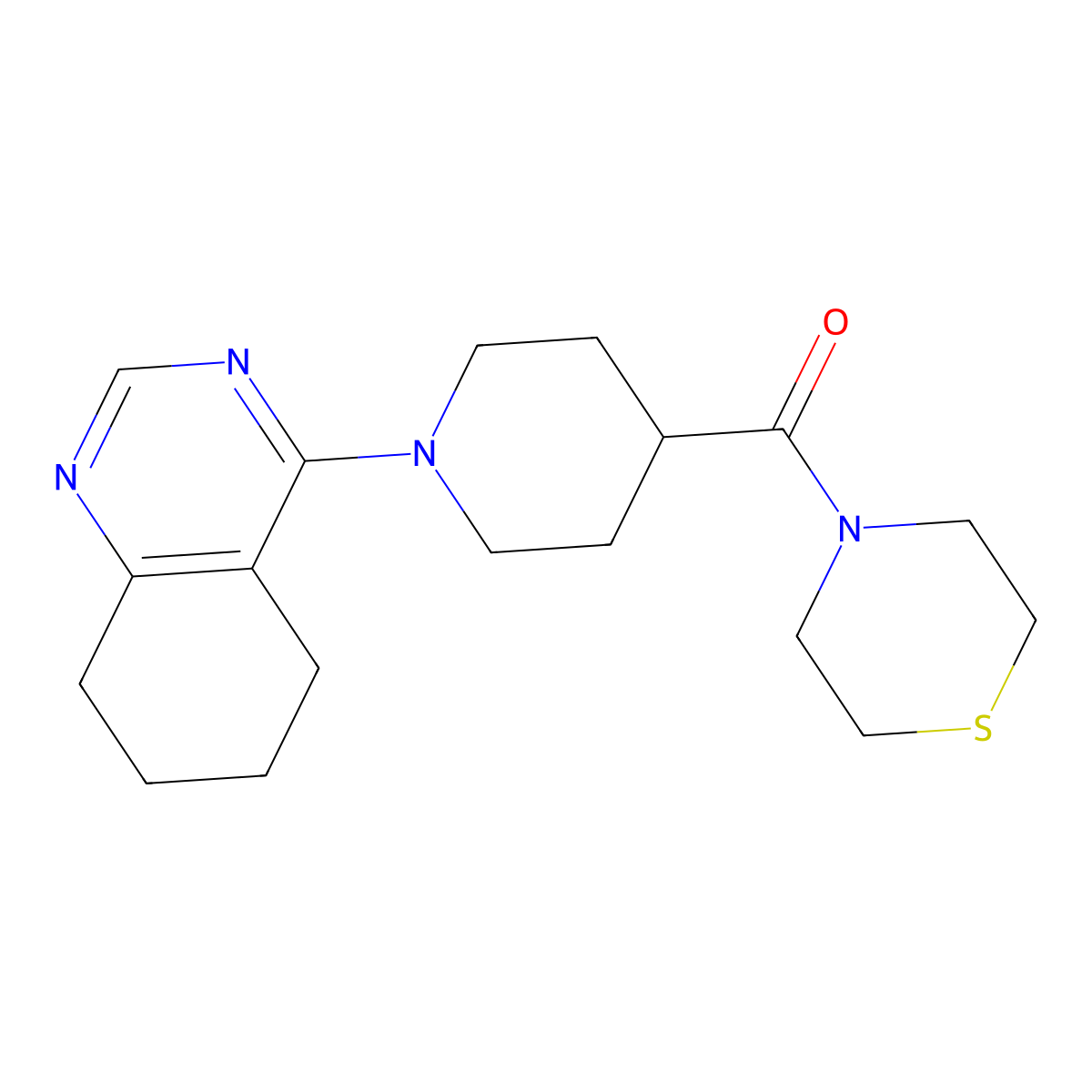 4-[4-(Thiomorpholine-4-carbonyl)piperidin-1-yl]-5,6,7,8-tetrahydroquinazoline molecular structure, CAS 2877633-57-1