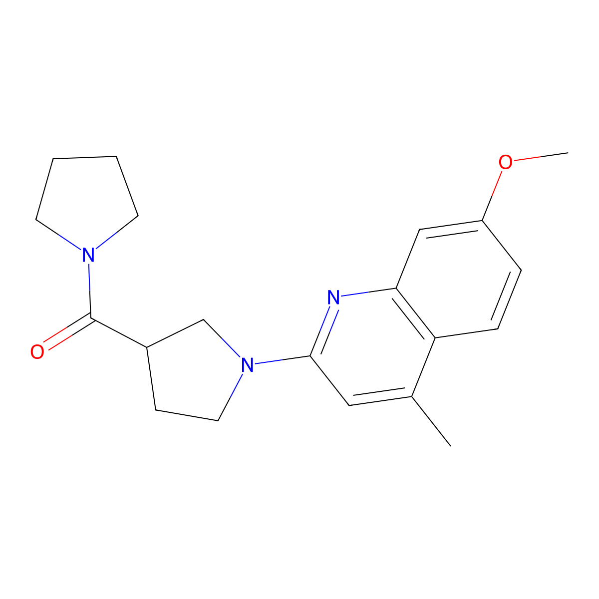 7-Methoxy-4-methyl-2-[3-(pyrrolidine-1-carbonyl)pyrrolidin-1-yl]quinoline molecular structure, CAS 2877633-59-3