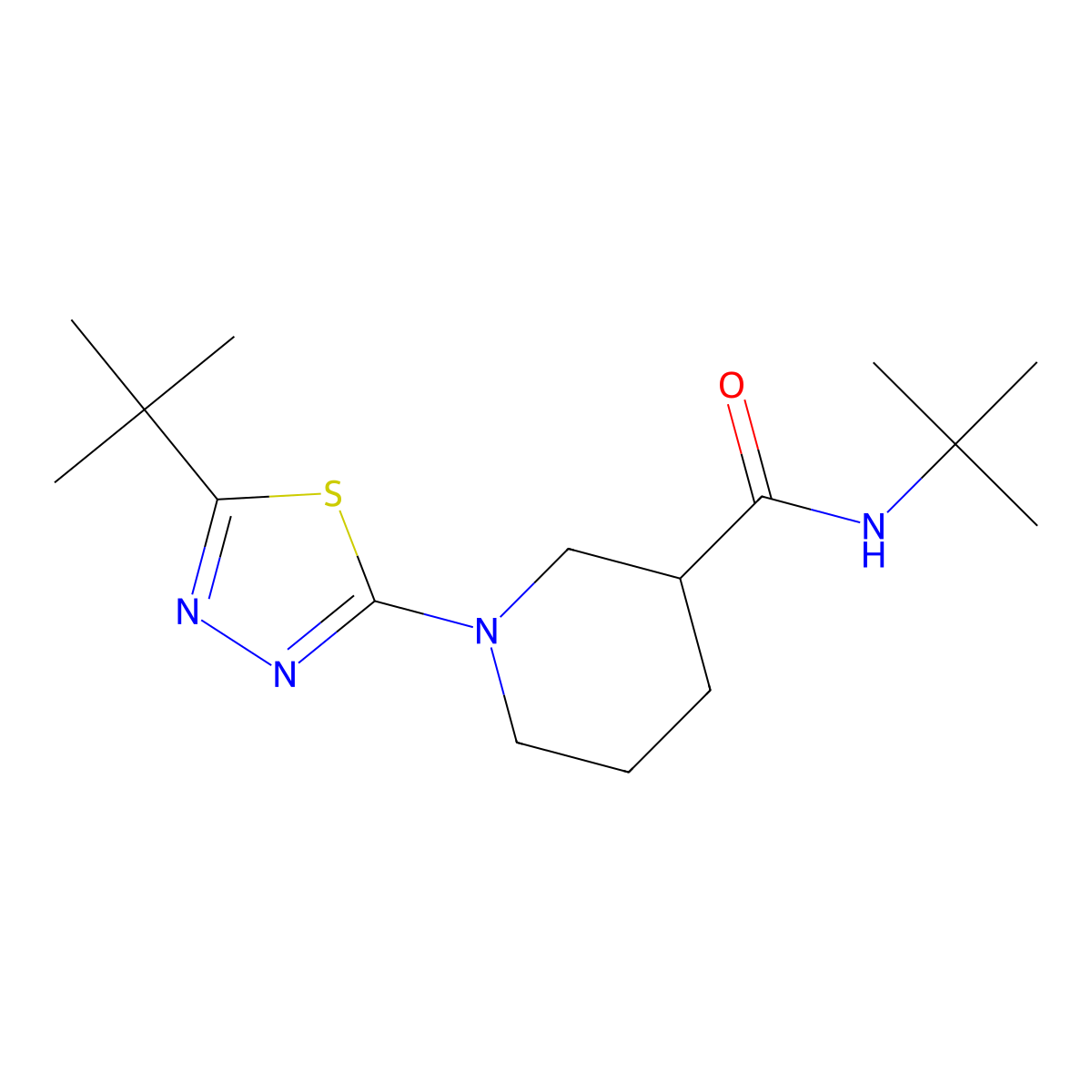 N-tert-butyl-1-(5-tert-butyl-1,3,4-thiadiazol-2-yl)piperidine-3-carboxamide molecular structure, CAS 2877633-60-6