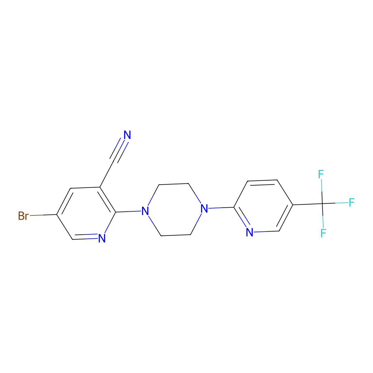 5-Bromo-2-{4-[5-(trifluoromethyl)pyridin-2-yl]piperazin-1-yl}pyridine-3-carbonitrile molecular structure, CAS 2877633-62-8